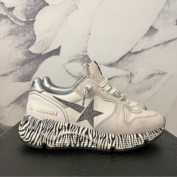 HTF GOLDEN GOOSE Swarovski Crystal Star ZEBRA Print RUNNING SOLE Sneakers 36 - Picture 4 of 13